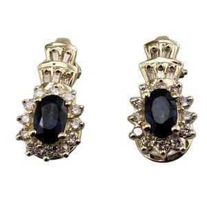 Vintage 14 Karat Yellow Gold Natural Sapphire and Diamond Earrings #13238